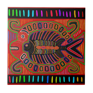 Cuna Indian Mola Flying Fish Ceramic Tile