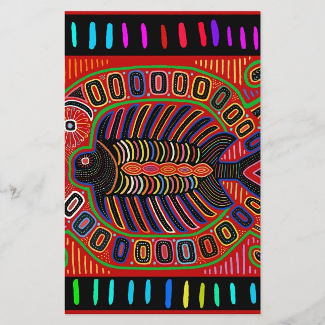 Cuna Indian Mola Flying Fish Stationery (Front)
