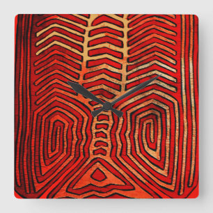 Cuna Indian Tribal Lobster Skeleton Square Clock