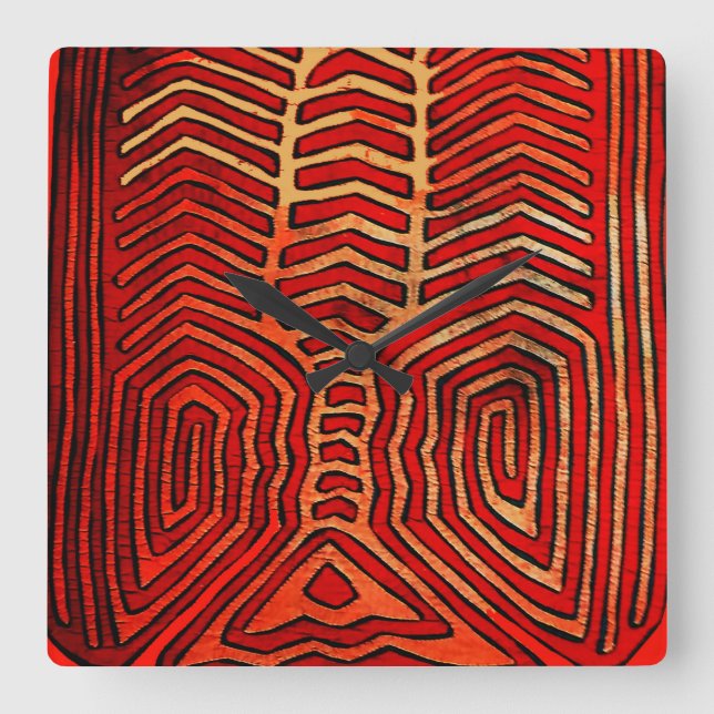 Cuna Indian Tribal Lobster Skeleton Square Clock (Front)