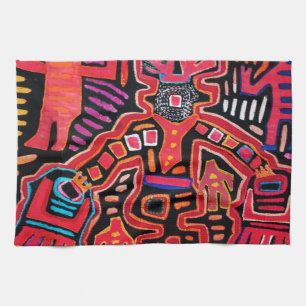 Cuna Indian Tribal Shaman With Fans Tea Towel