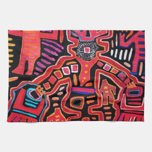 Cuna Indian Tribal Shaman With Fans Tea Towel (Horizontal)