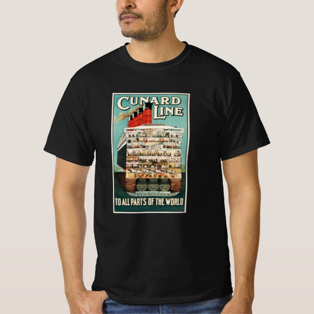 Cunard Line cruise retro vintage poster T-Shirt (Front)