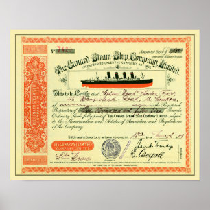Cunard Steam-Ship Company 1909 Stock Certificate Poster