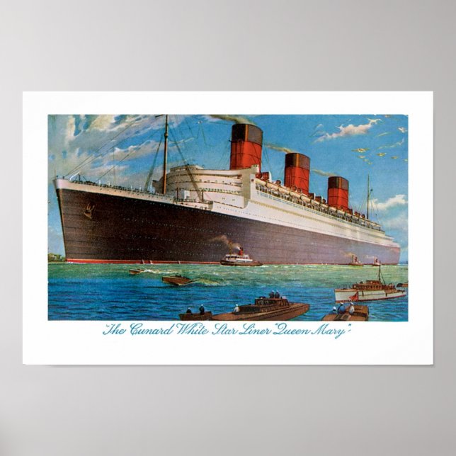 Cunard White Star Line's Queen Mary Poster (Front)
