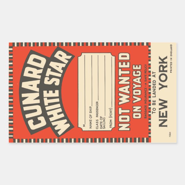 Cunard White Star (to New York) Rectangular Sticker (Front)