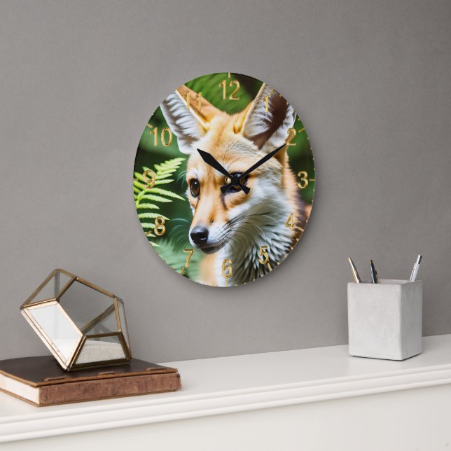 Cunning Fennec Fox, Large Clock (Office)