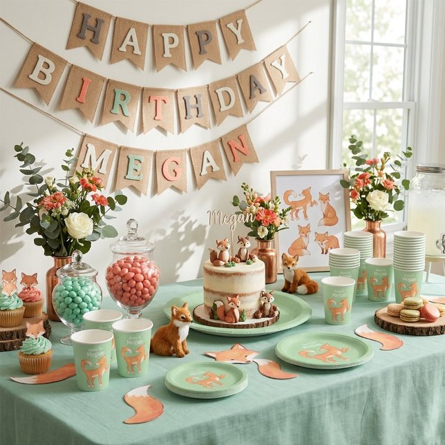 Cunning Fox Mint Green Personalised Birthday Paper Cups (Creator Uploaded)