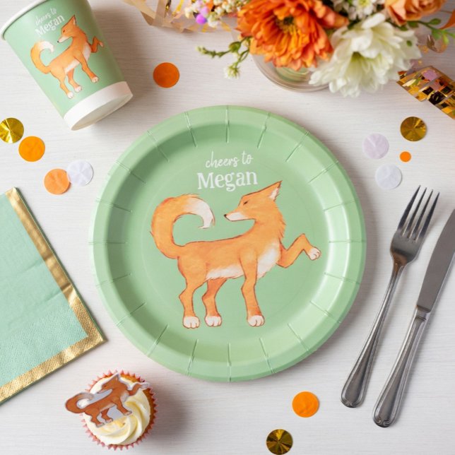 Cunning Fox Mint Green Personalised Birthday Paper Plate (Creator Uploaded)