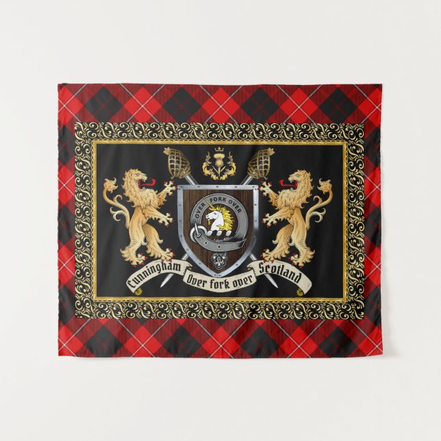 Cunningham Clan Badge & Motto w/Lions  Tapestry (Front (Horizontal))