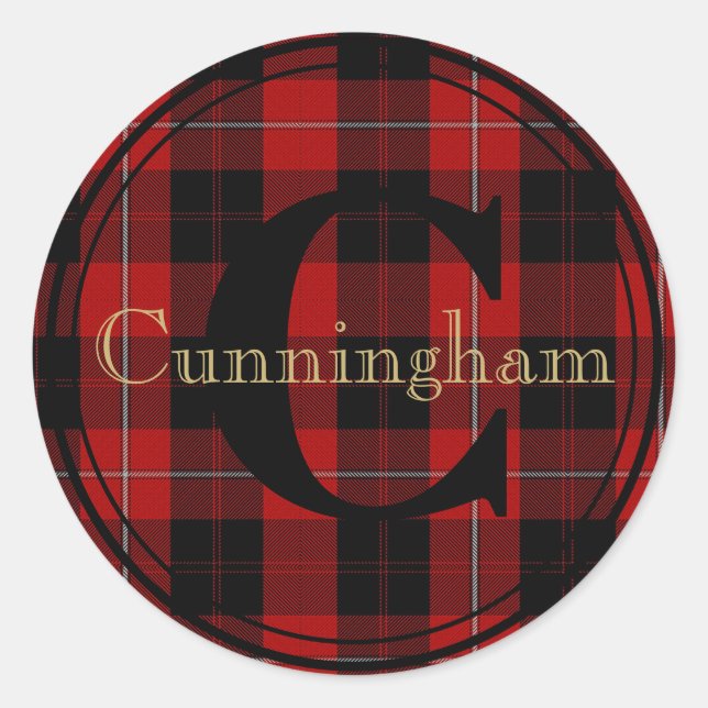 Cunningham Clan Tartan Monogram Name Seal Sticker (Front)