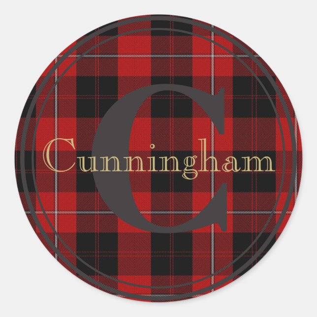 Cunningham Clan Tartan Monogram Name Seal Sticker (Front)
