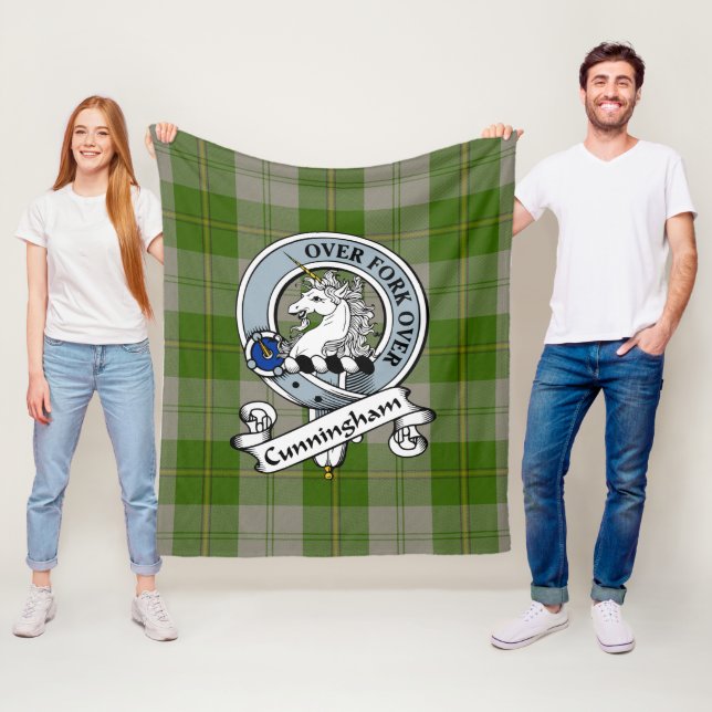 Cunningham Dress Green Dancers Clan Badge Tartan P Fleece Blanket (In Situ)