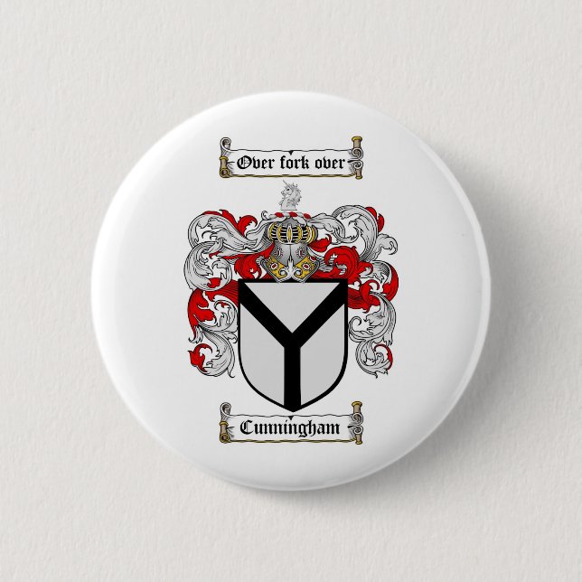 CUNNINGHAM FAMILY CREST -  CUNNINGHAM COAT OF ARMS 6 CM ROUND BADGE (Front)