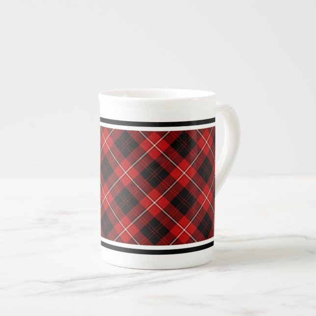 Cunningham Family Tartan Red and Black Plaid Bone China Mug (Front Right)