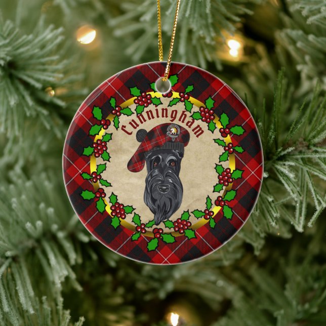 Cunningham Scottie Dog Christmas Ceramic Ornament (Tree)