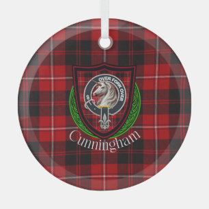 Cunningham Scottish Clan Tartan & Crest Glass Tree Decoration
