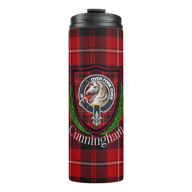 Cunningham Scottish Clan Tartan & Crest Thermal Tumbler (Front)