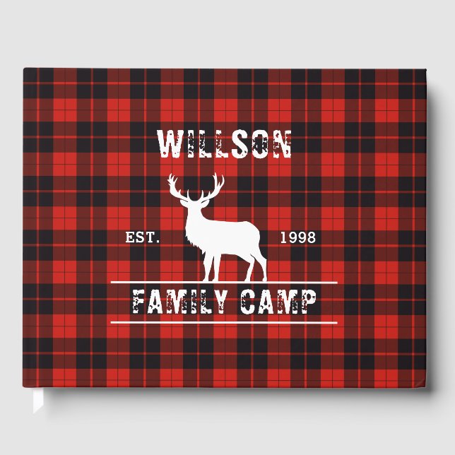 Cunningham Scottish plaid tartan black red Guest Book (Front)