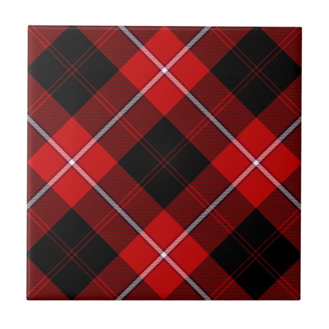 Cunningham Tartan Red Black Plaid Ceramic Tile (Front)