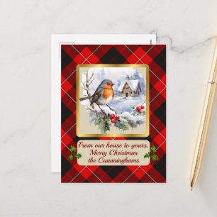 Cunningham Tartan w/Robin Personalized Holiday Postcard
