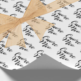 Cuore Mio (My heart) Chic Black Script Repeat Wrapping Paper