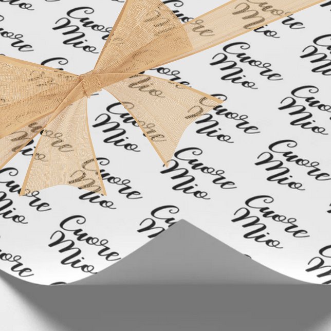 Cuore Mio (My heart) Chic Black Script Repeat Wrapping Paper (Cuore Mio (My Heart) Chic Black Script Italian Gift Wrapping Paper)