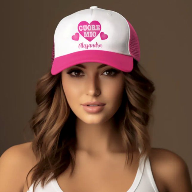 Cuore Mio Personalised Trucker Hat (Cuore Mio ("My Heart" in Italian
Pink Personalized Pink Trucker Hat)