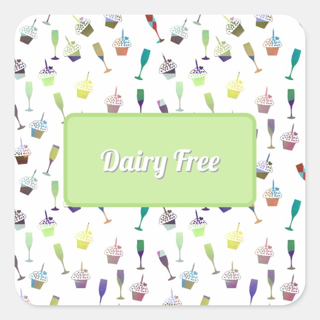Cup Cake Wine Glass Abstract Pattern Food Square Sticker (Front)