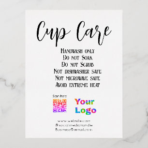 Cup care instructions add business name logo detai foil holiday postcard