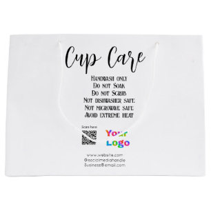 Cup care instructions add business name logo detai large gift bag