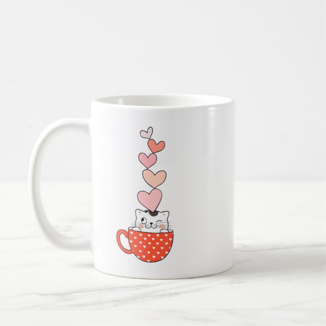 Cup Cat With Hearts (Left)