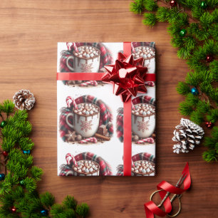 Cup Hot Chocolate Candy Cane Plaid Napkin Wrapping Paper