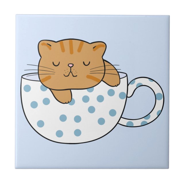 Cup of Cat-feine Kawaii Style Ceramic Tile (Front)
