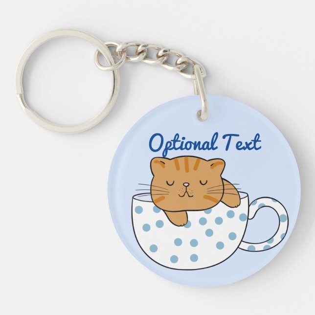 Cup of Cat-feine Kawaii Style  Key Ring (Front)