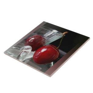 Cup of cherries ceramic tile