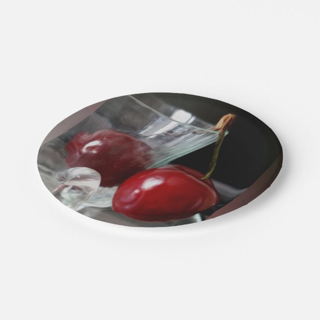 Cup of cherries paper plate (Angled)