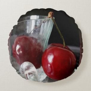 Cup of cherries round cushion