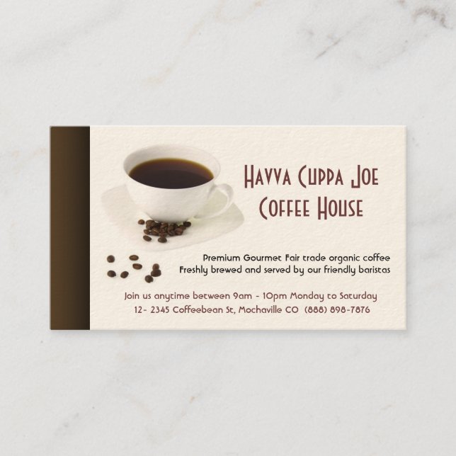 Cup of Coffee  and Coffee beans Heart Business Card (Front)