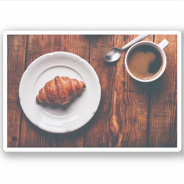 Cup of Coffee And Croissant on Rustic Table (Front)
