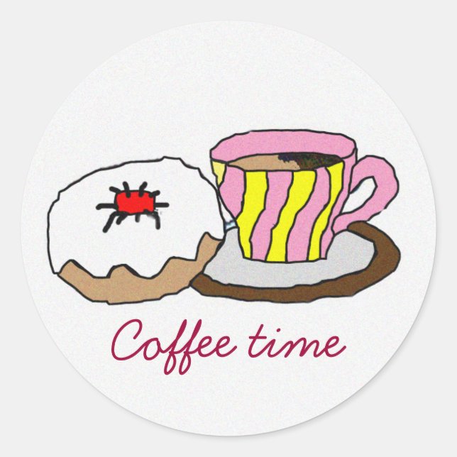 Cup of Coffee and Doughnut illustration Classic Round Sticker (Front)