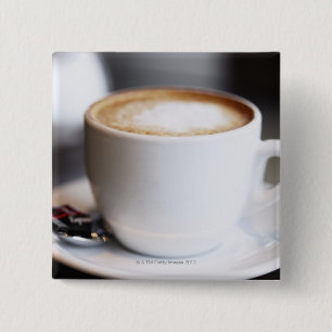 cup of coffee latte on table, close-up 15 cm square badge