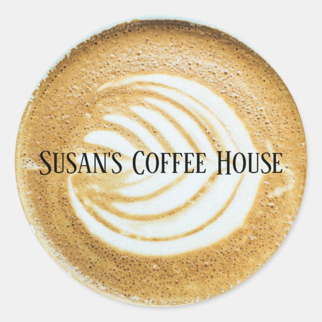 Cup of Coffee Latte with Leaf-Shape Foam Classic Round Sticker (Front)