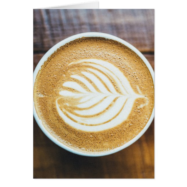 Cup of Coffee Latte with Leaf-Shape Foam on Wood (Front)