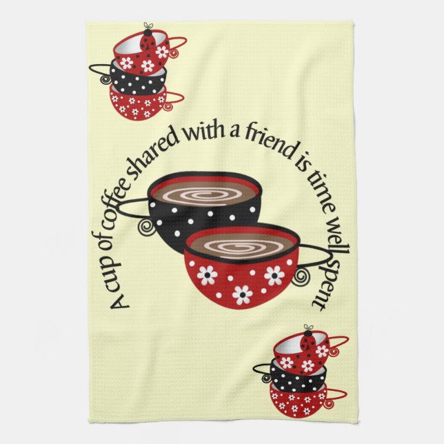 Cup of Coffee Shared with Friends Kitchen Towel (Vertical)