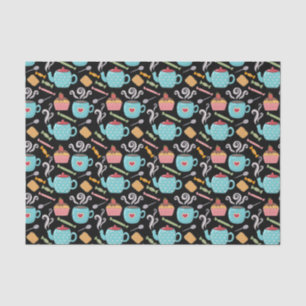 Cup of Coffee Tea Biscuit Cupcake Teapot Black Tissue Paper
