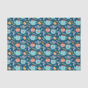 Cup of Coffee Tea Biscuit Cupcake Teapot Blue Tissue Paper