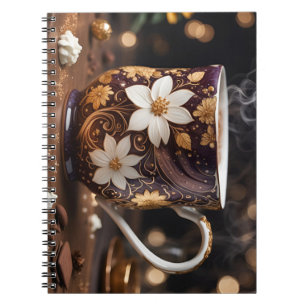 cup of coffee with chocolate notebook