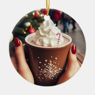 Cup of Holiday Cocoa With Whip Ceramic Ornament