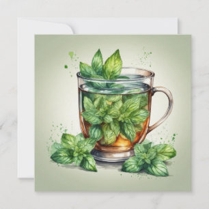 Cup of Mint Tea with Fresh Peppermint Leaves Card